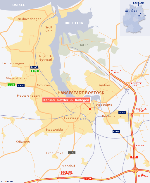 Anfahrtskizze Großraum Rostock